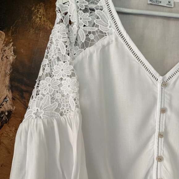 HOLLISTER Cotton Blend Inset Lace White Bohemian Top NWT - Picture 6 of 16